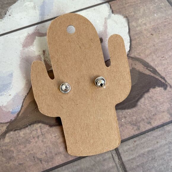 Turquoise Stone Silver Post Studs Earrings - Picture 4 of 4